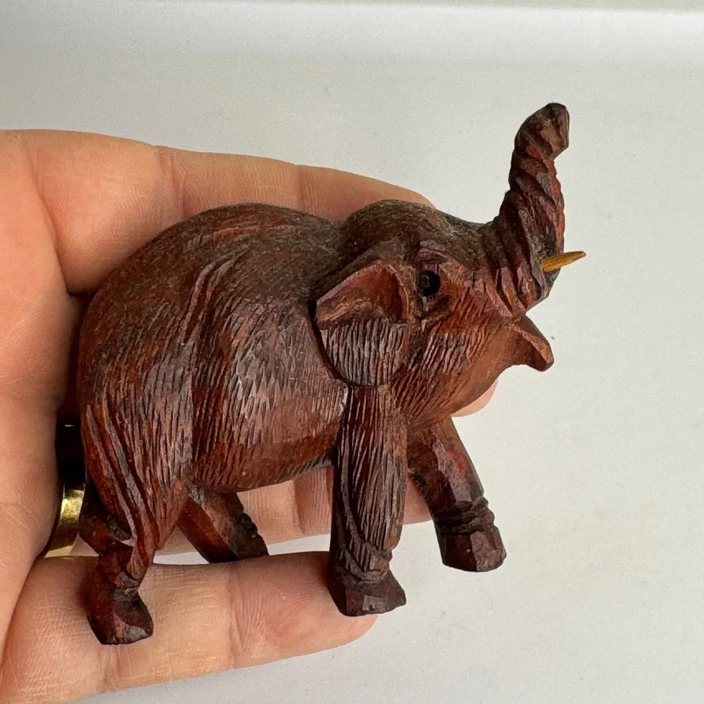 Wooden Elephant Figurine Trunk Up Lucky Charm‎ Decor
